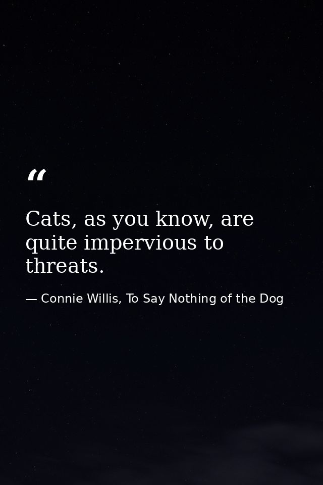 Cats, as you know, are quite impervious to threats. — Connie Willis, To Say Nothing of the Dog