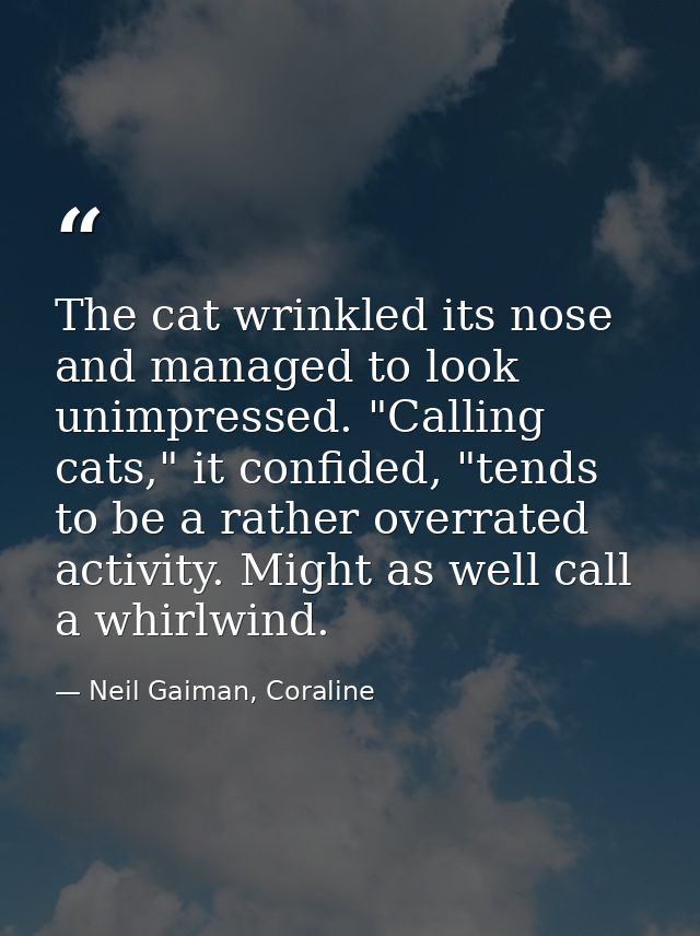 The cat wrinkled its nose and managed to look unimpressed. "Calling cats," it confided, "tends to be a rather overrated  — Neil Gaiman, Coraline