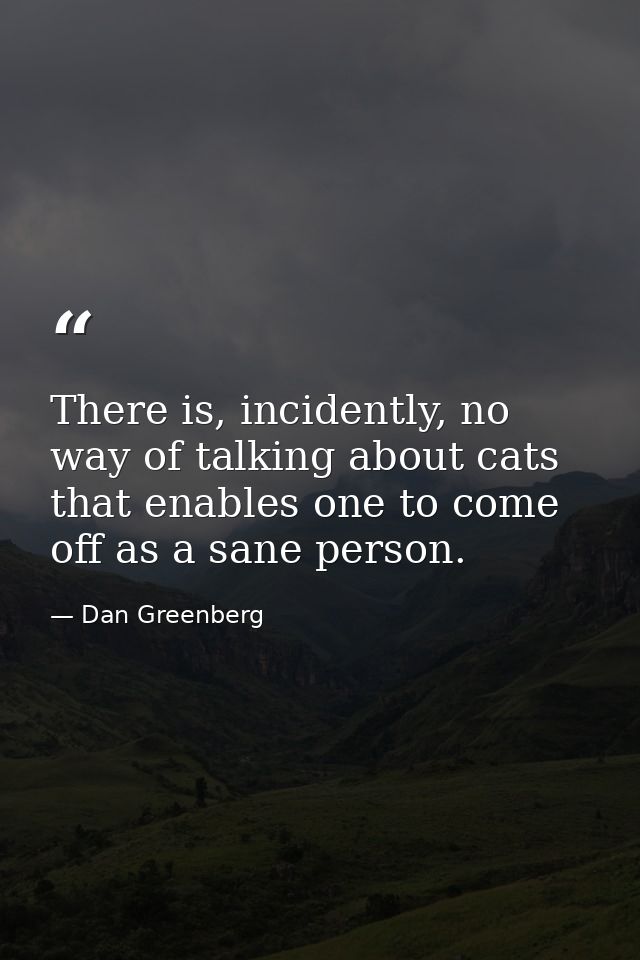 There is, incidently, no way of talking about cats that enables one to come off as a sane person. — Dan Greenberg