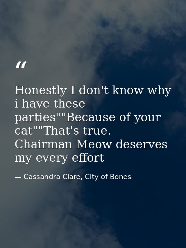 Honestly I don't know why i have these parties""Because of your cat""That's true. Chairman Meow deserves my every effort — Cassandra Clare, City of Bones