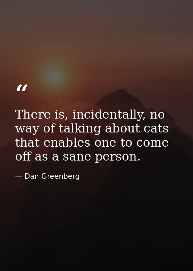 There is, incidentally, no way of talking about cats that enables one to come off as a sane person. — Dan Greenberg