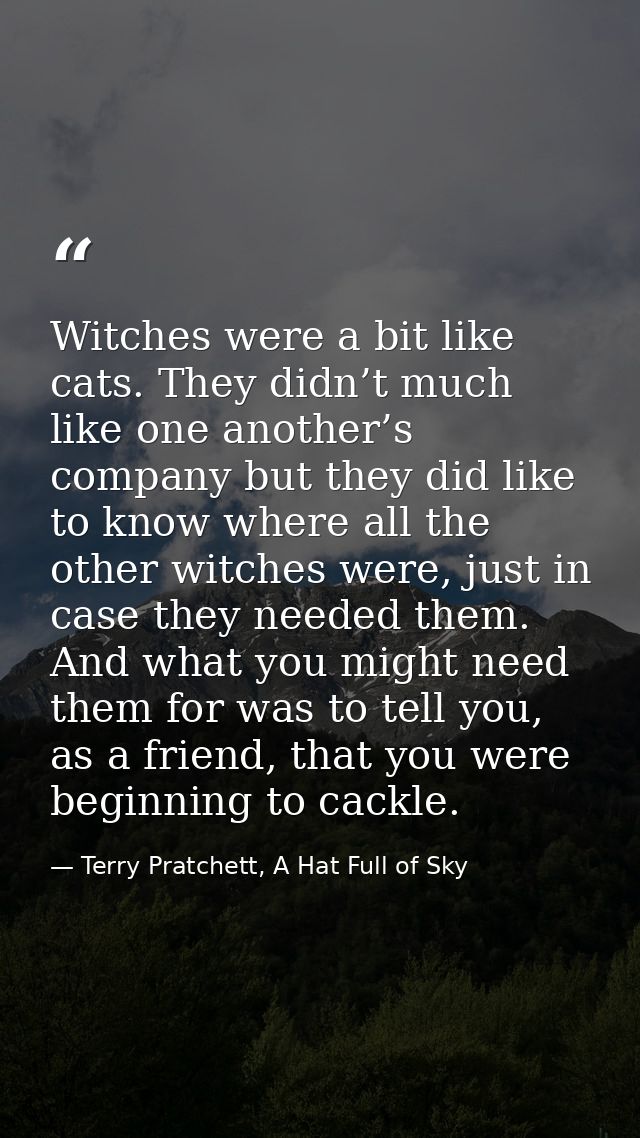 Witches were a bit like cats. They didn’t much like one another’s company but they did like to know where all the other  — Terry Pratchett, A Hat Full of Sky