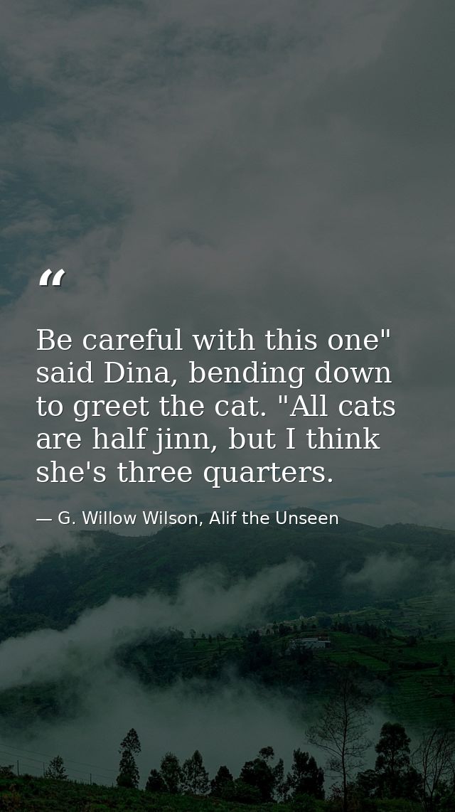 Be careful with this one" said Dina, bending down to greet the cat. "All cats are half jinn, but I think she's three qua — G. Willow Wilson, Alif the Unseen