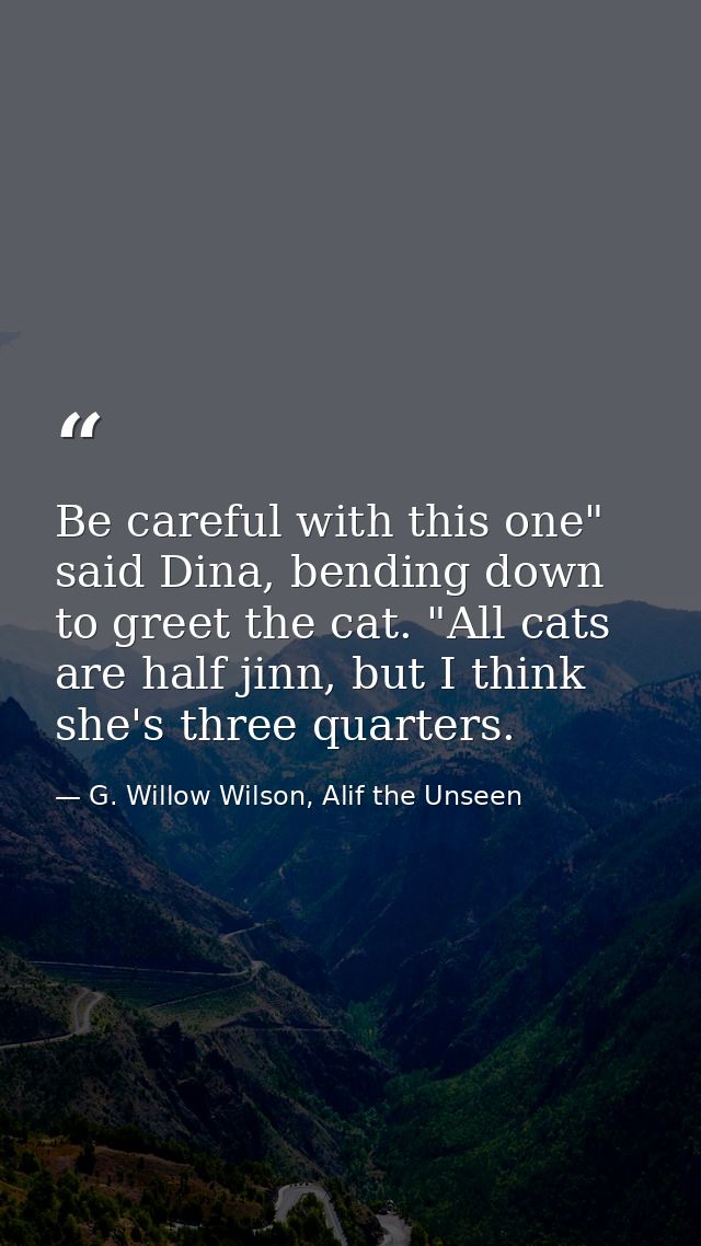 Be careful with this one" said Dina, bending down to greet the cat. "All cats are half jinn, but I think she's three qua — G. Willow Wilson, Alif the Unseen