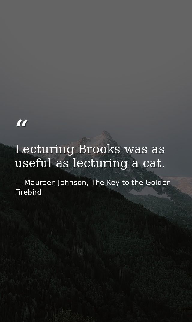 Lecturing Brooks was as useful as lecturing a cat. — Maureen Johnson, The Key to the Golden Firebird