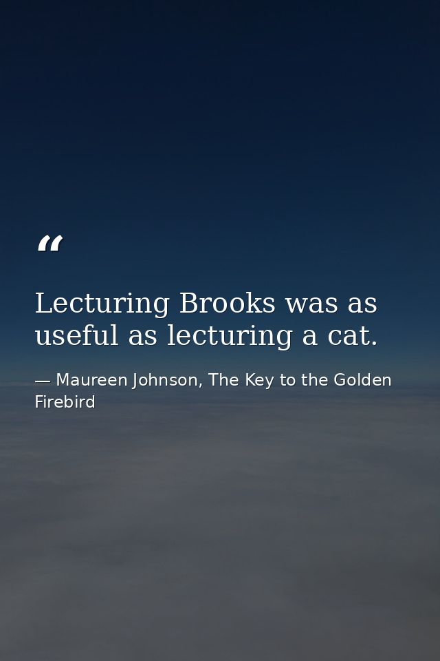 Lecturing Brooks was as useful as lecturing a cat. — Maureen Johnson, The Key to the Golden Firebird