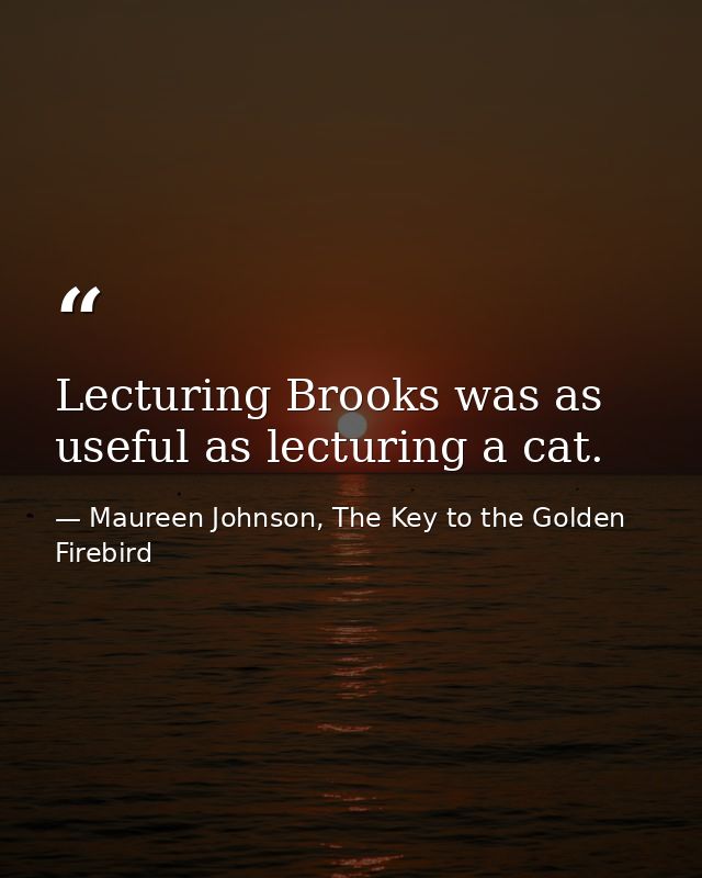 Lecturing Brooks was as useful as lecturing a cat. — Maureen Johnson, The Key to the Golden Firebird