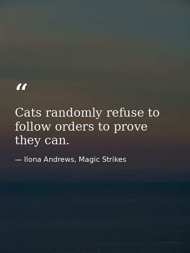 Cats randomly refuse to follow orders to prove they can. — Ilona Andrews, Magic Strikes