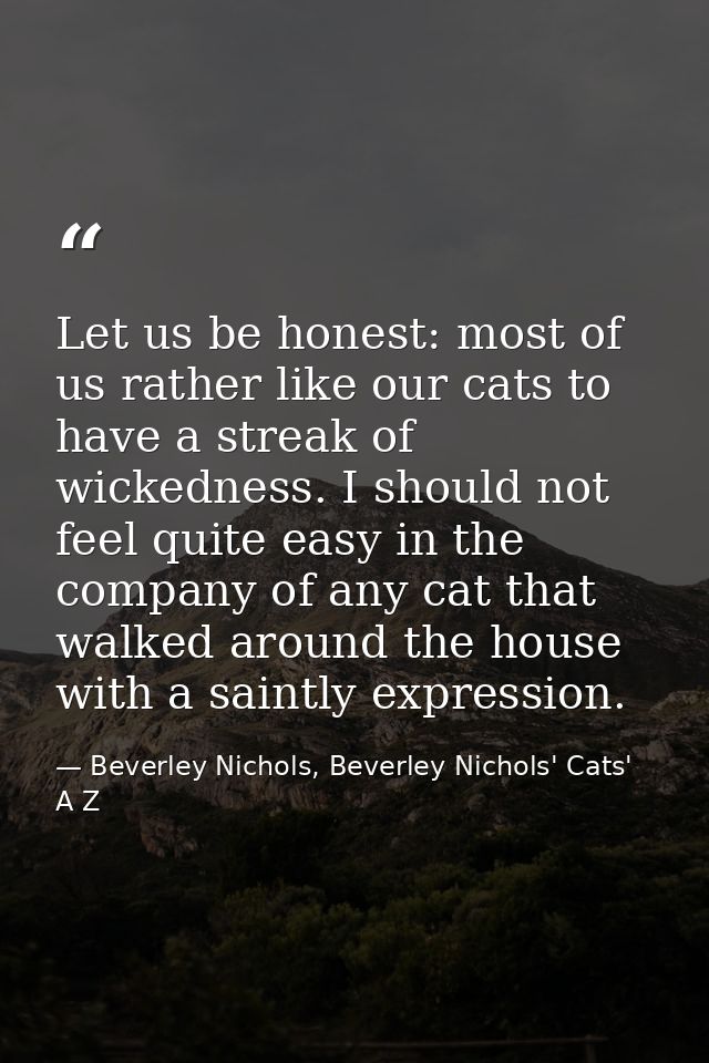 Let us be honest: most of us rather like our cats to have a streak of wickedness. I should not feel quite easy in the co — Beverley Nichols, Beverley Nichols' Cats' A Z