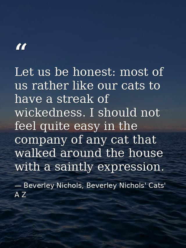 Let us be honest: most of us rather like our cats to have a streak of wickedness. I should not feel quite easy in the co — Beverley Nichols, Beverley Nichols' Cats' A Z