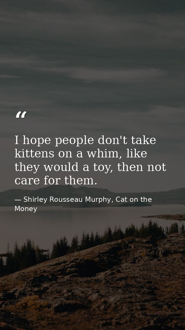 I hope people don't take kittens on a whim, like they would a toy, then not care for them. — Shirley Rousseau Murphy, Cat on the Money