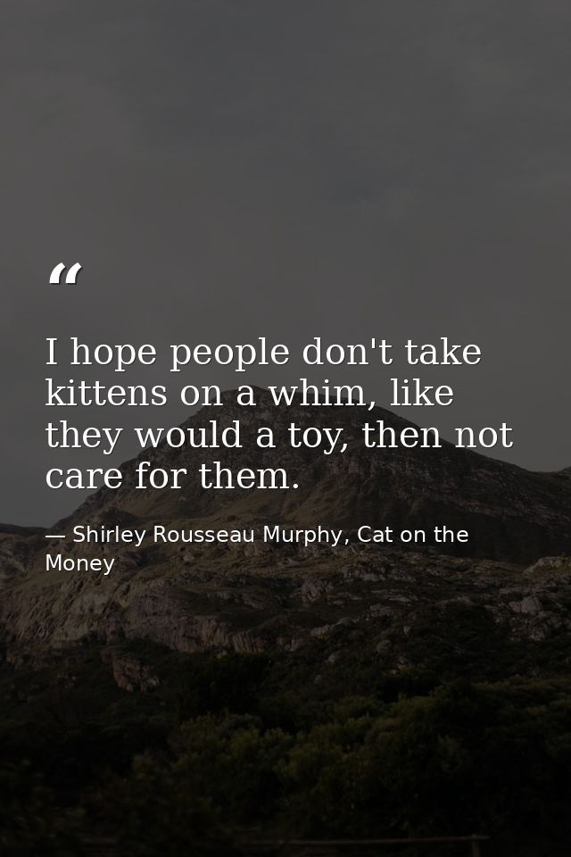 I hope people don't take kittens on a whim, like they would a toy, then not care for them. — Shirley Rousseau Murphy, Cat on the Money