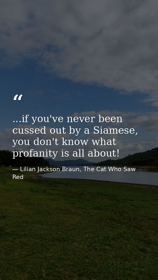 ...if you've never been cussed out by a Siamese, you don't know what profanity is all about! — Lilian Jackson Braun, The Cat Who Saw Red