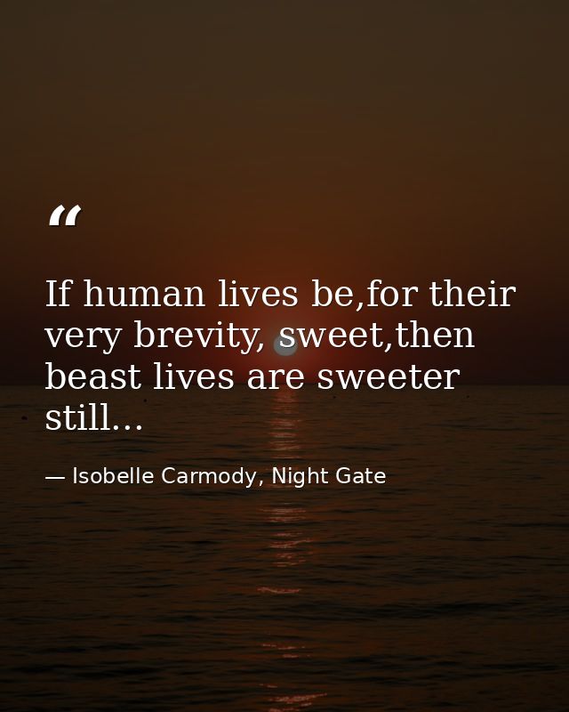 If human lives be,for their very brevity, sweet,then beast lives are sweeter still... — Isobelle Carmody, Night Gate