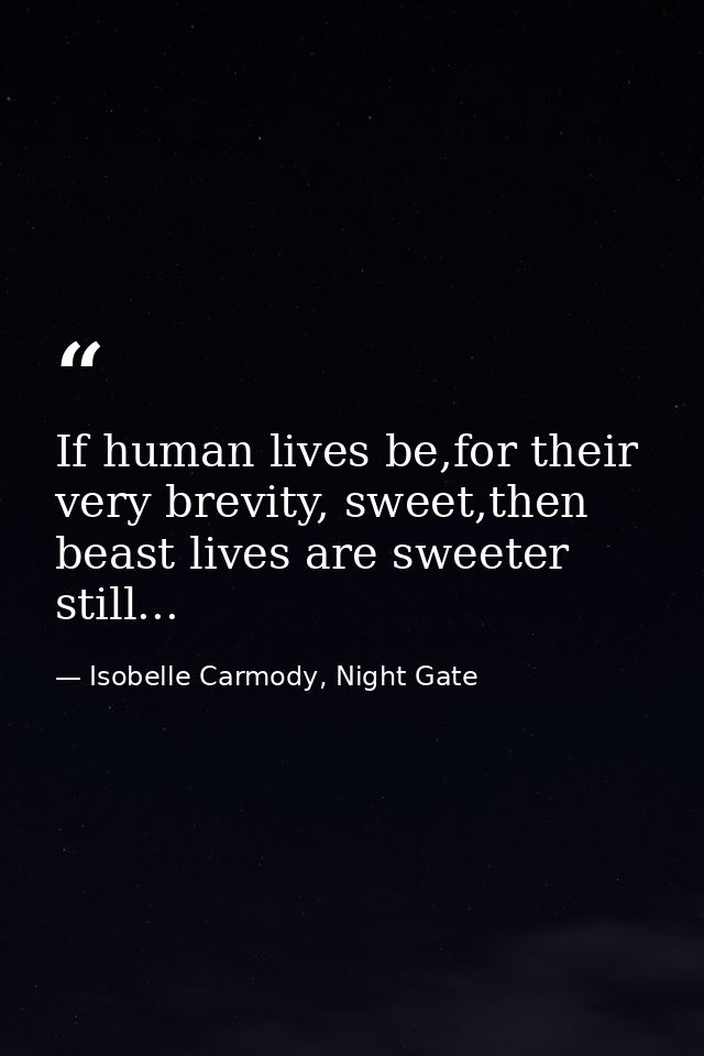 If human lives be,for their very brevity, sweet,then beast lives are sweeter still... — Isobelle Carmody, Night Gate