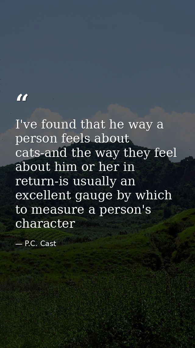 I've found that he way a person feels about cats-and the way they feel about him or her in return-is usually an excellen — P.C. Cast