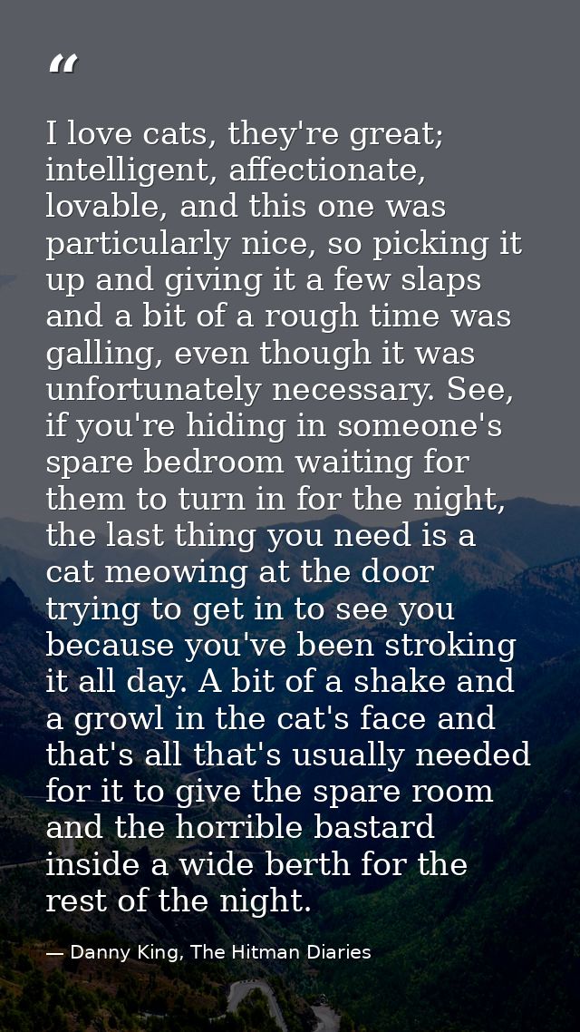I love cats, they're great; intelligent, affectionate, lovable, and this one was particularly nice, so picking it up and — Danny King, The Hitman Diaries