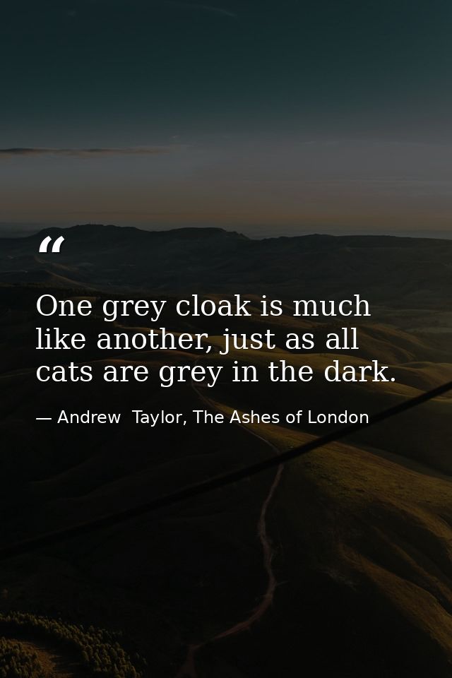 One grey cloak is much like another, just as all cats are grey in the dark. — Andrew  Taylor, The Ashes of London