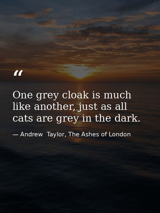 One grey cloak is much like another, just as all cats are grey in the dark. — Andrew  Taylor, The Ashes of London