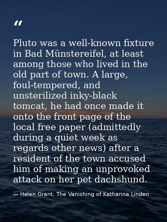 Pluto was a well-known fixture in Bad Münstereifel, at least among those who lived in the old part of town. A large, fou — Helen Grant, The Vanishing of Katharina Linden