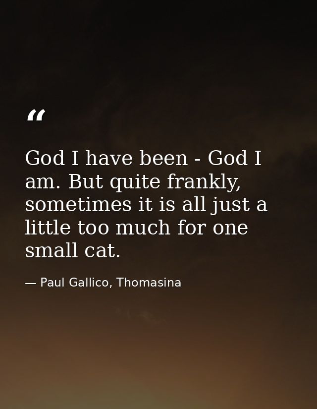 God I have been - God I am. But quite frankly, sometimes it is all just a little too much for one small cat. — Paul Gallico, Thomasina