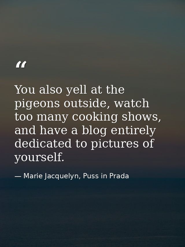 You also yell at the pigeons outside, watch too many cooking shows, and have a blog entirely dedicated to pictures of yo — Marie Jacquelyn, Puss in Prada