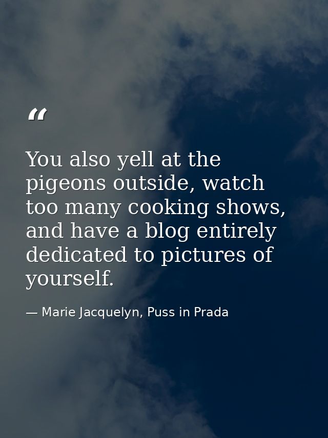 You also yell at the pigeons outside, watch too many cooking shows, and have a blog entirely dedicated to pictures of yo — Marie Jacquelyn, Puss in Prada