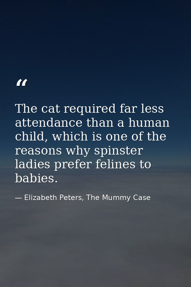 The cat required far less attendance than a human child, which is one of the reasons why spinster ladies prefer felines  — Elizabeth Peters, The Mummy Case