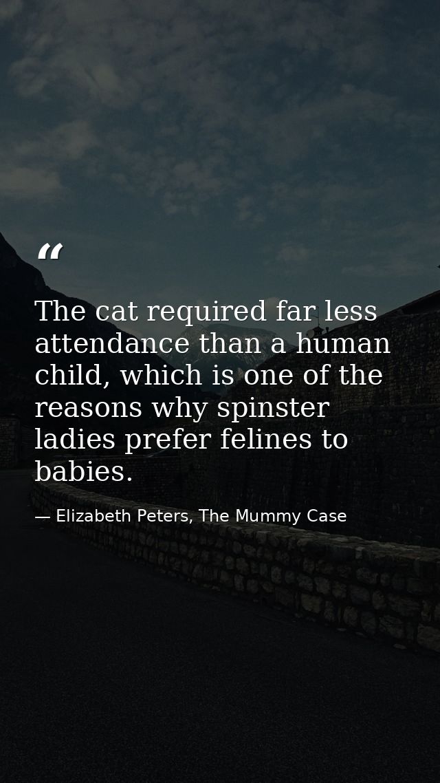 The cat required far less attendance than a human child, which is one of the reasons why spinster ladies prefer felines  — Elizabeth Peters, The Mummy Case