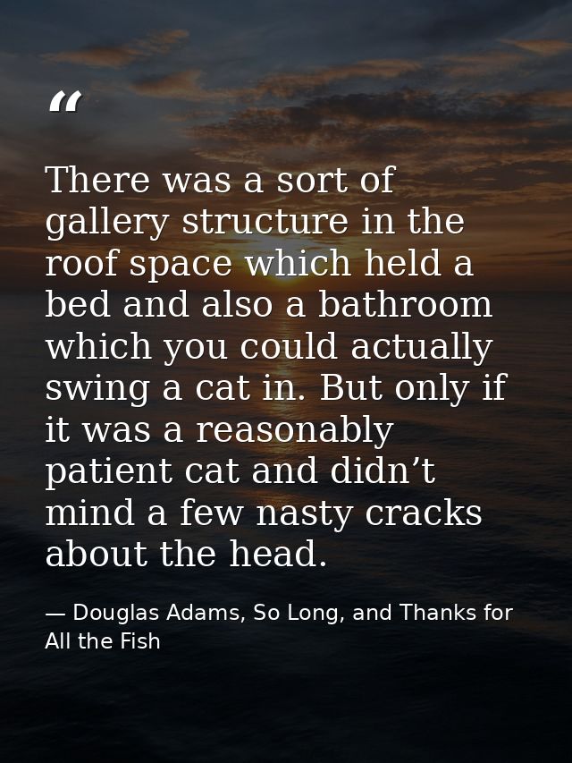 There was a sort of gallery structure in the roof space which held a bed and also a bathroom which you could actually sw — Douglas Adams, So Long, and Thanks for All the Fish