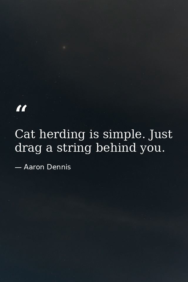 Cat herding is simple. Just drag a string behind you. — Aaron Dennis