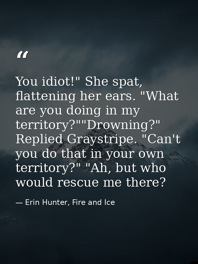 You idiot!" She spat, flattening her ears. "What are you doing in my territory?""Drowning?" Replied Graystripe. "Can't y — Erin Hunter, Fire and Ice
