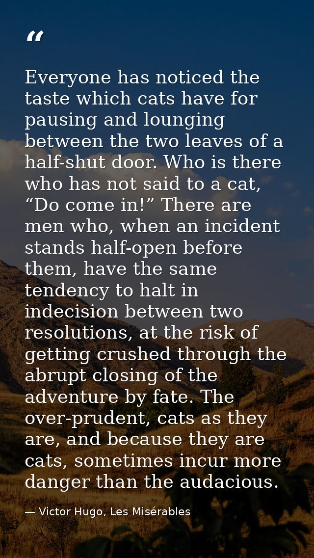 Everyone has noticed the taste which cats have for pausing and lounging between the two leaves of a half-shut door. Who  — Victor Hugo, Les Misérables