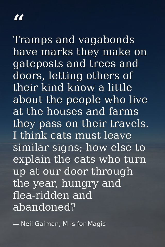 Tramps and vagabonds have marks they make on gateposts and trees and doors, letting others of their kind know a little a — Neil Gaiman, M Is for Magic