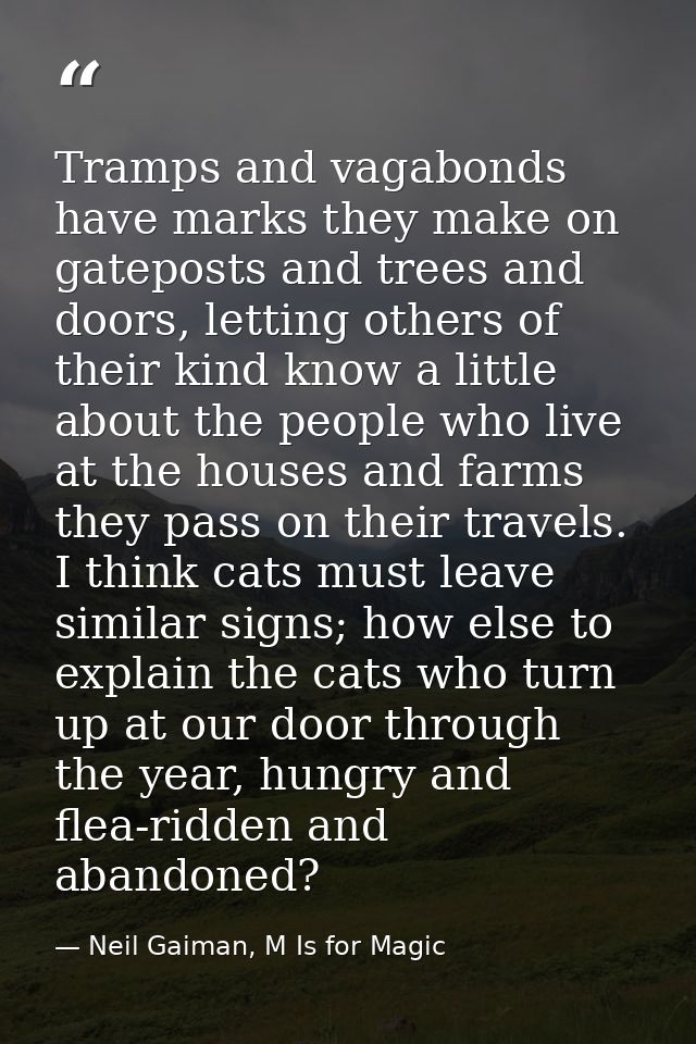 Tramps and vagabonds have marks they make on gateposts and trees and doors, letting others of their kind know a little a — Neil Gaiman, M Is for Magic