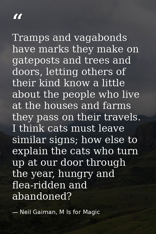 Tramps and vagabonds have marks they make on gateposts and trees and doors, letting others of their kind know a little a — Neil Gaiman, M Is for Magic