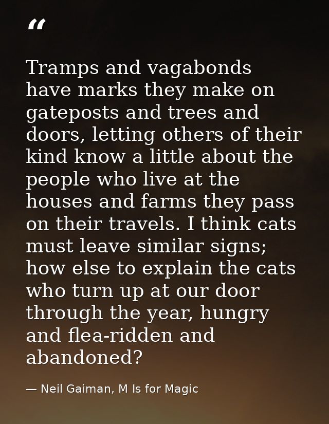 Tramps and vagabonds have marks they make on gateposts and trees and doors, letting others of their kind know a little a — Neil Gaiman, M Is for Magic