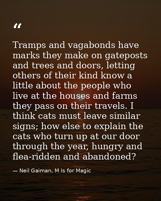 Tramps and vagabonds have marks they make on gateposts and trees and doors, letting others of their kind know a little a — Neil Gaiman, M Is for Magic
