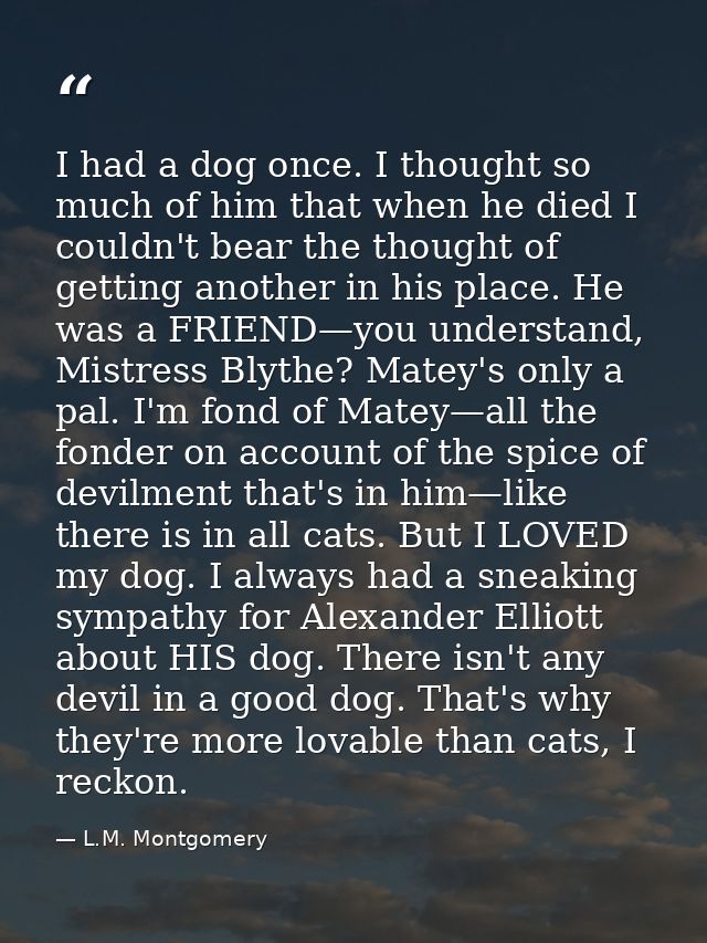 I had a dog once. I thought so much of him that when he died I couldn't bear the thought of getting another in his place — L.M. Montgomery