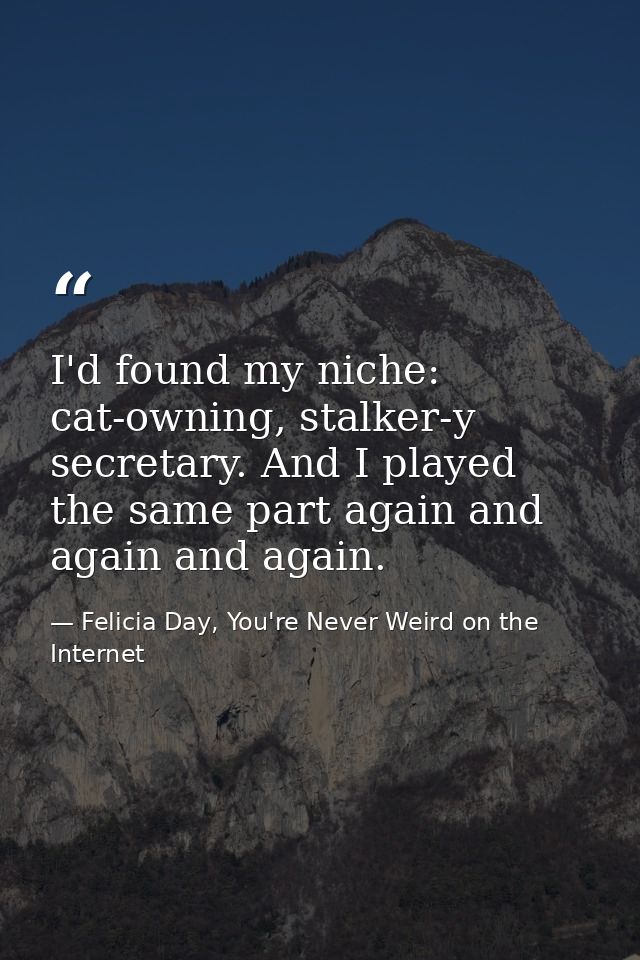 I'd found my niche: cat-owning, stalker-y secretary. And I played the same part again and again and again. — Felicia Day, You're Never Weird on the Internet
