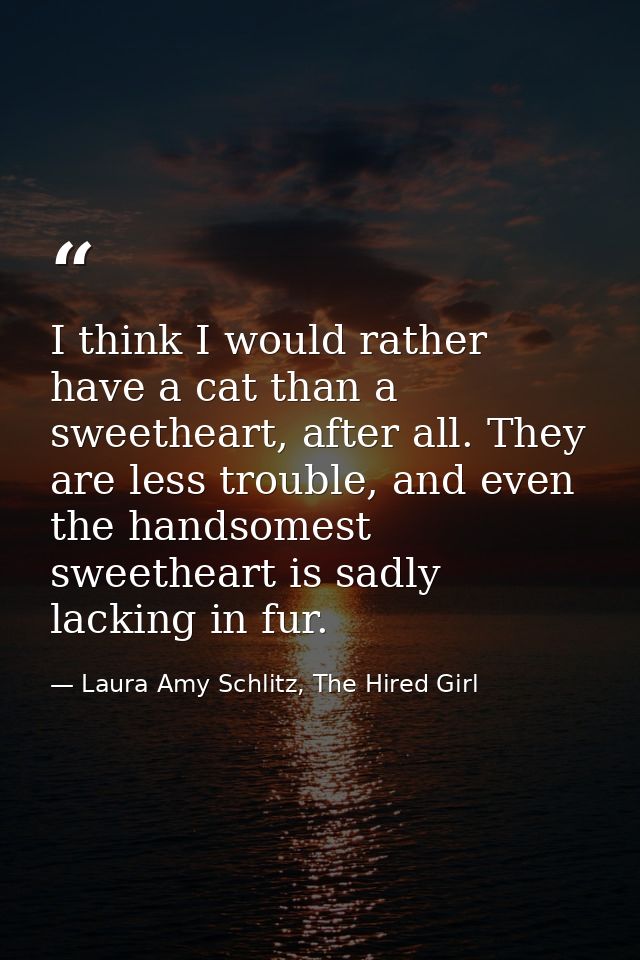 I think I would rather have a cat than a sweetheart, after all. They are less trouble, and even the handsomest sweethear — Laura Amy Schlitz, The Hired Girl