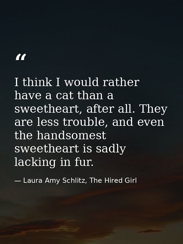 I think I would rather have a cat than a sweetheart, after all. They are less trouble, and even the handsomest sweethear — Laura Amy Schlitz, The Hired Girl