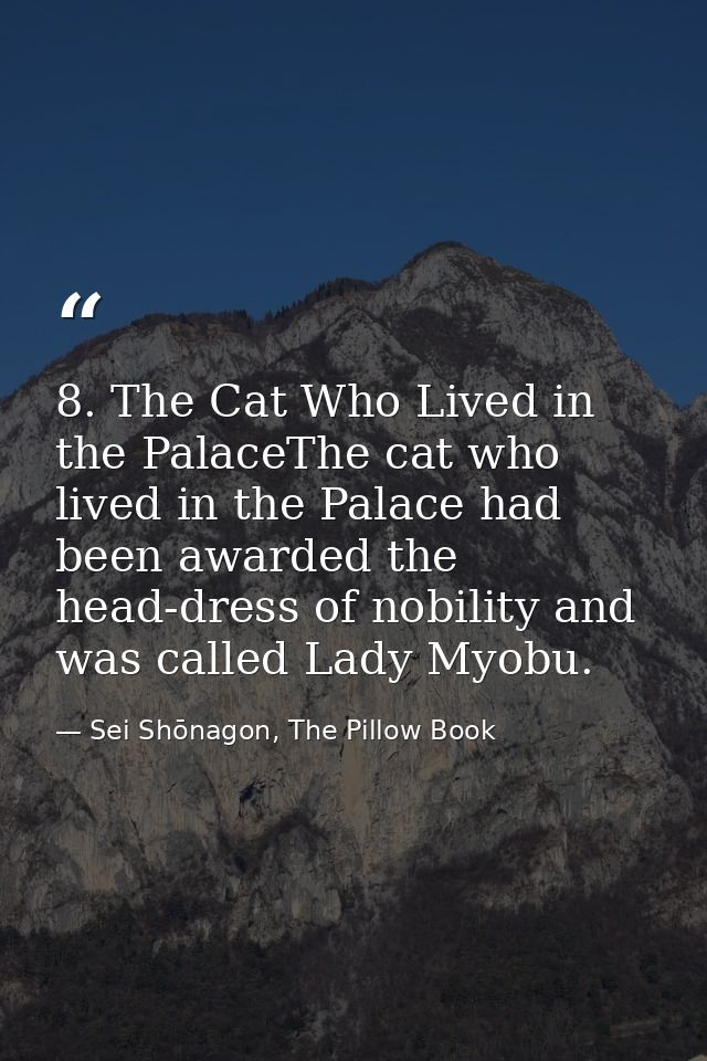 8. The Cat Who Lived in the PalaceThe cat who lived in the Palace had been awarded the head-dress of nobility and was ca — Sei Shōnagon, The Pillow Book
