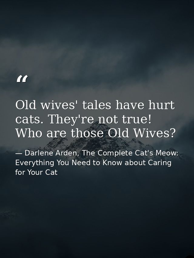 Old wives' tales have hurt cats. They're not true! Who are those Old Wives? — Darlene Arden, The Complete Cat's Meow: Everything You Need to Know about Caring for Your Cat