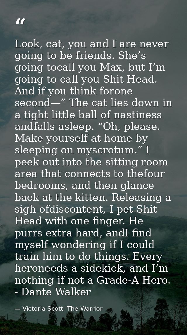 Look, cat, you and I are never going to be friends. She’s going tocall you Max, but I’m going to call you Shit Head. And — Victoria Scott, The Warrior