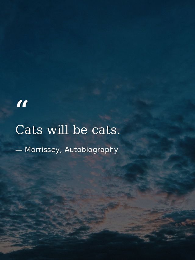 Cats will be cats. — Morrissey, Autobiography