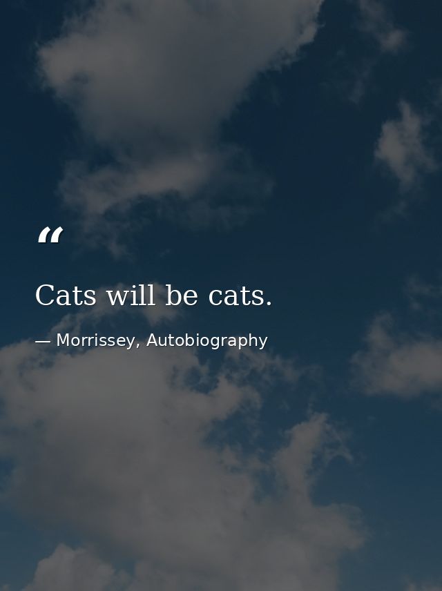 Cats will be cats. — Morrissey, Autobiography