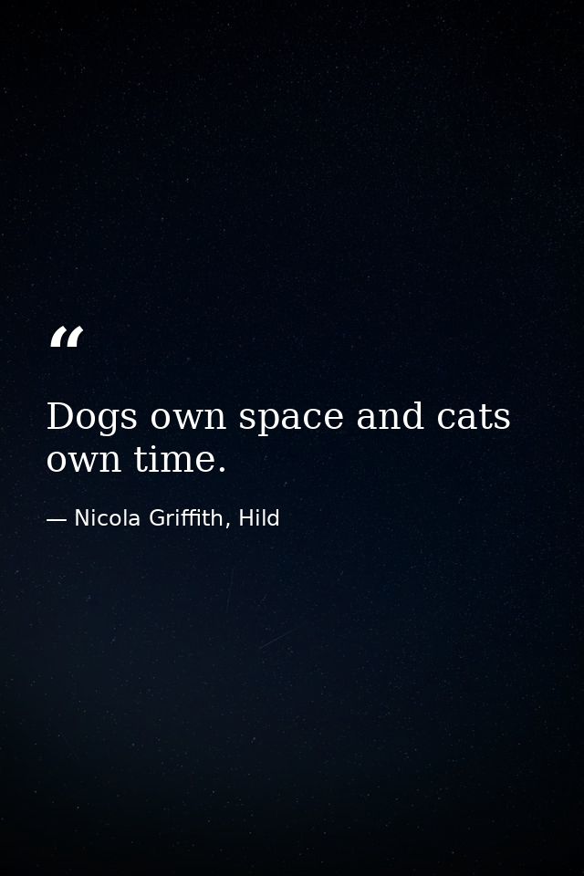 Dogs own space and cats own time. — Nicola Griffith, Hild