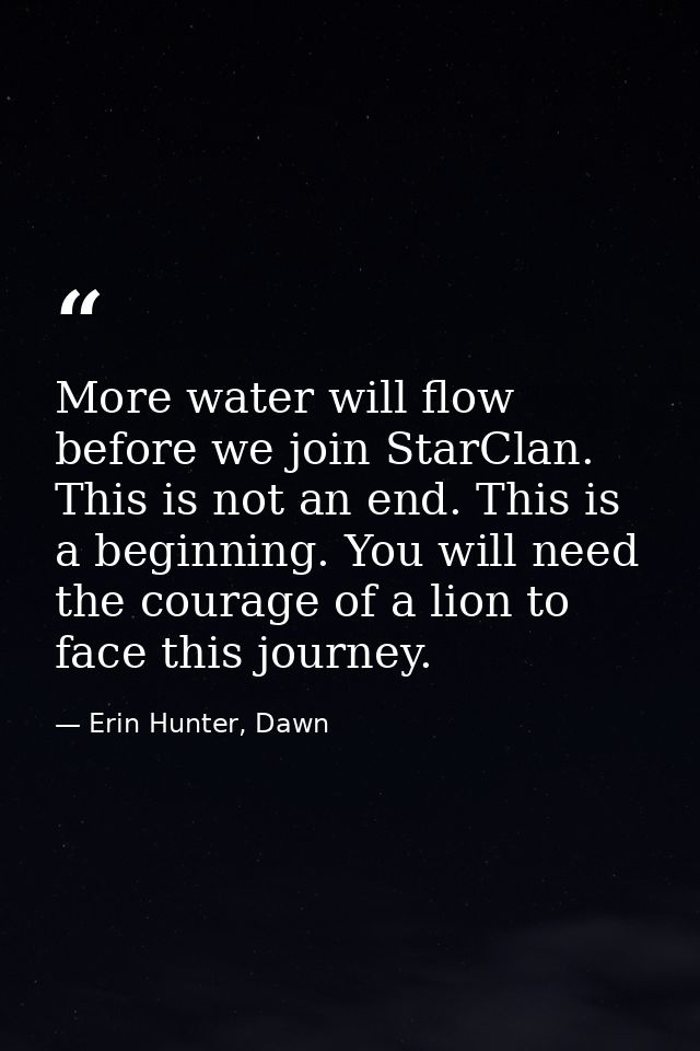 More water will flow before we join StarClan. This is not an end. This is a beginning. You will need the courage of a li — Erin Hunter, Dawn