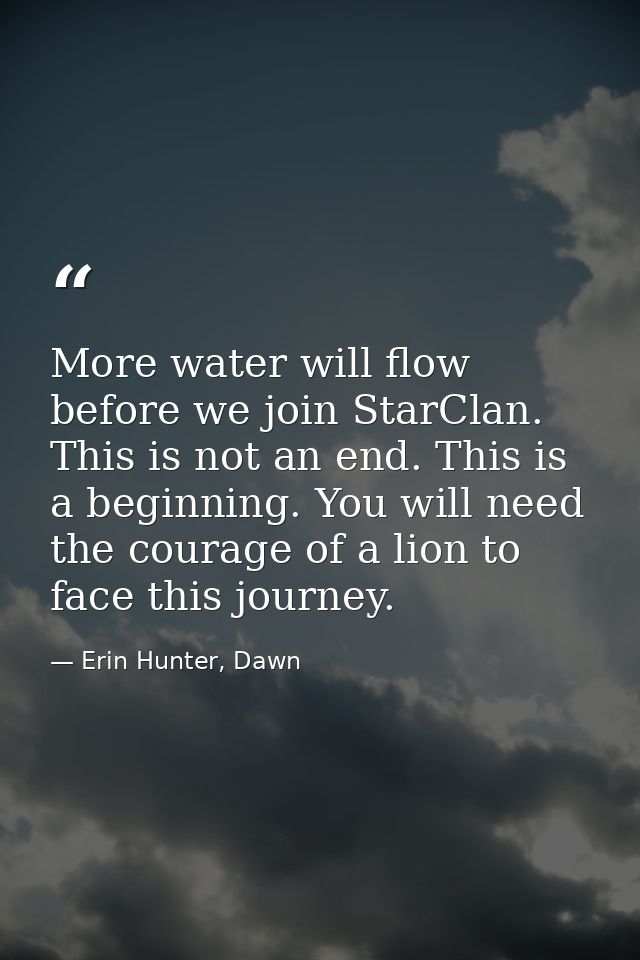 More water will flow before we join StarClan. This is not an end. This is a beginning. You will need the courage of a li — Erin Hunter, Dawn